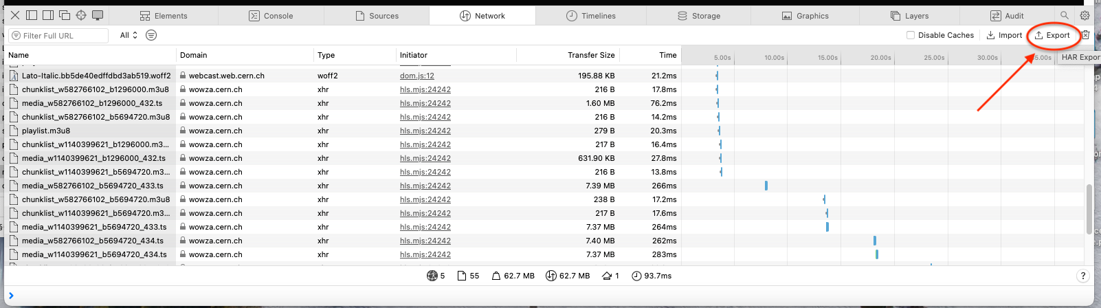 Safari network logs